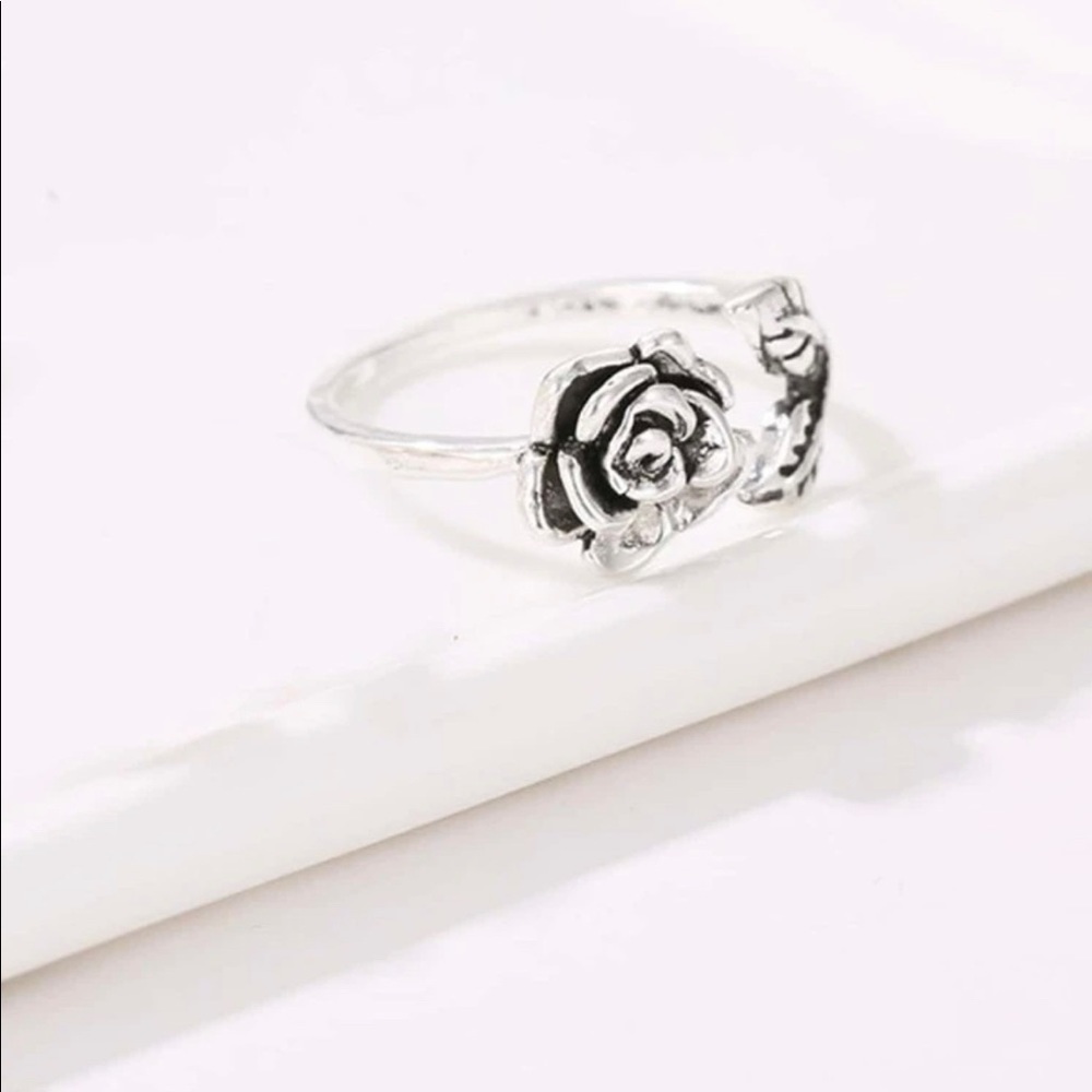 Silver Rose Flower Adjustable Ring - image 2
